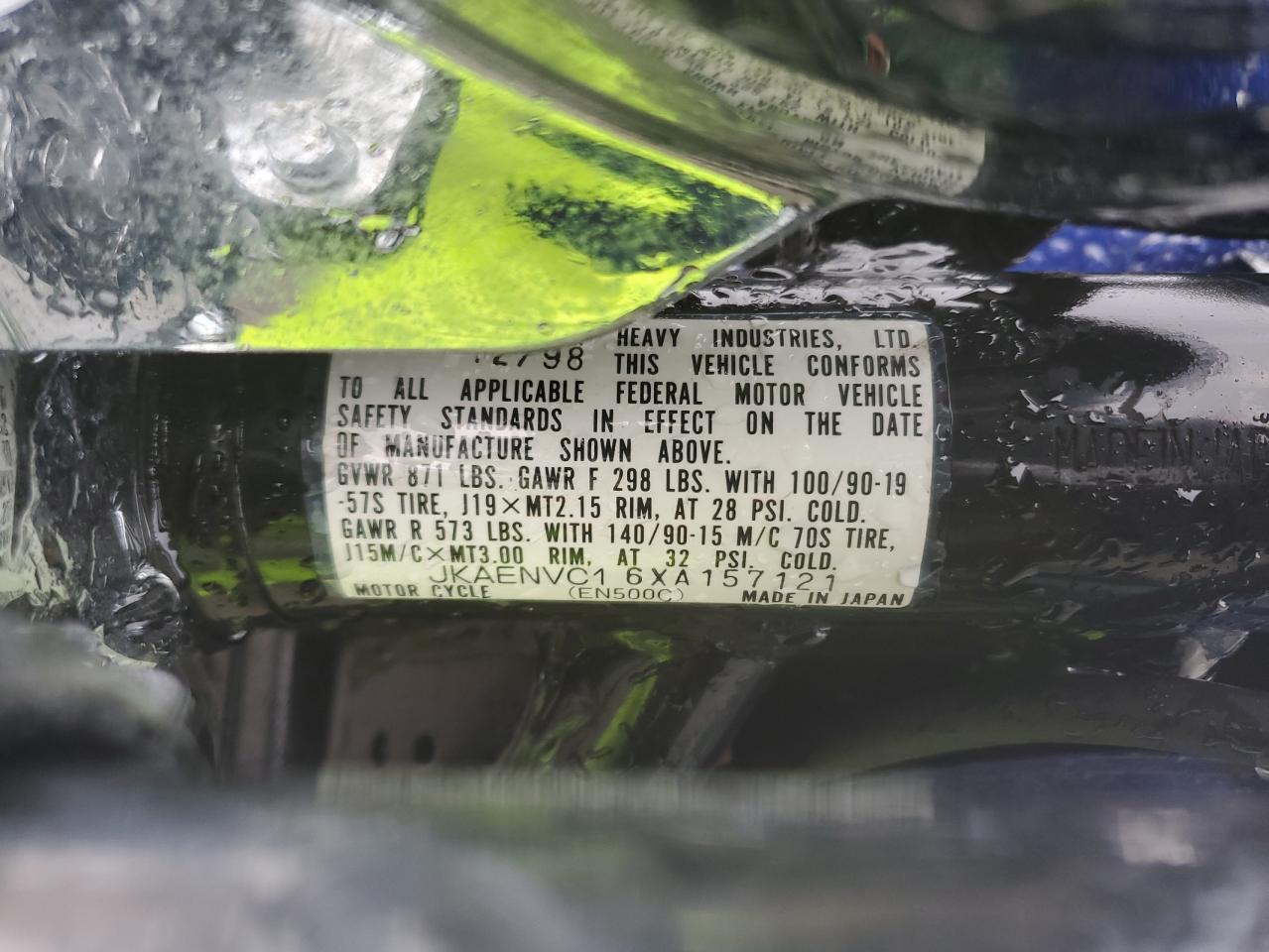 1999 Kawasaki En500 C VIN: JKAENVC16XA157121 Lot: 90658425