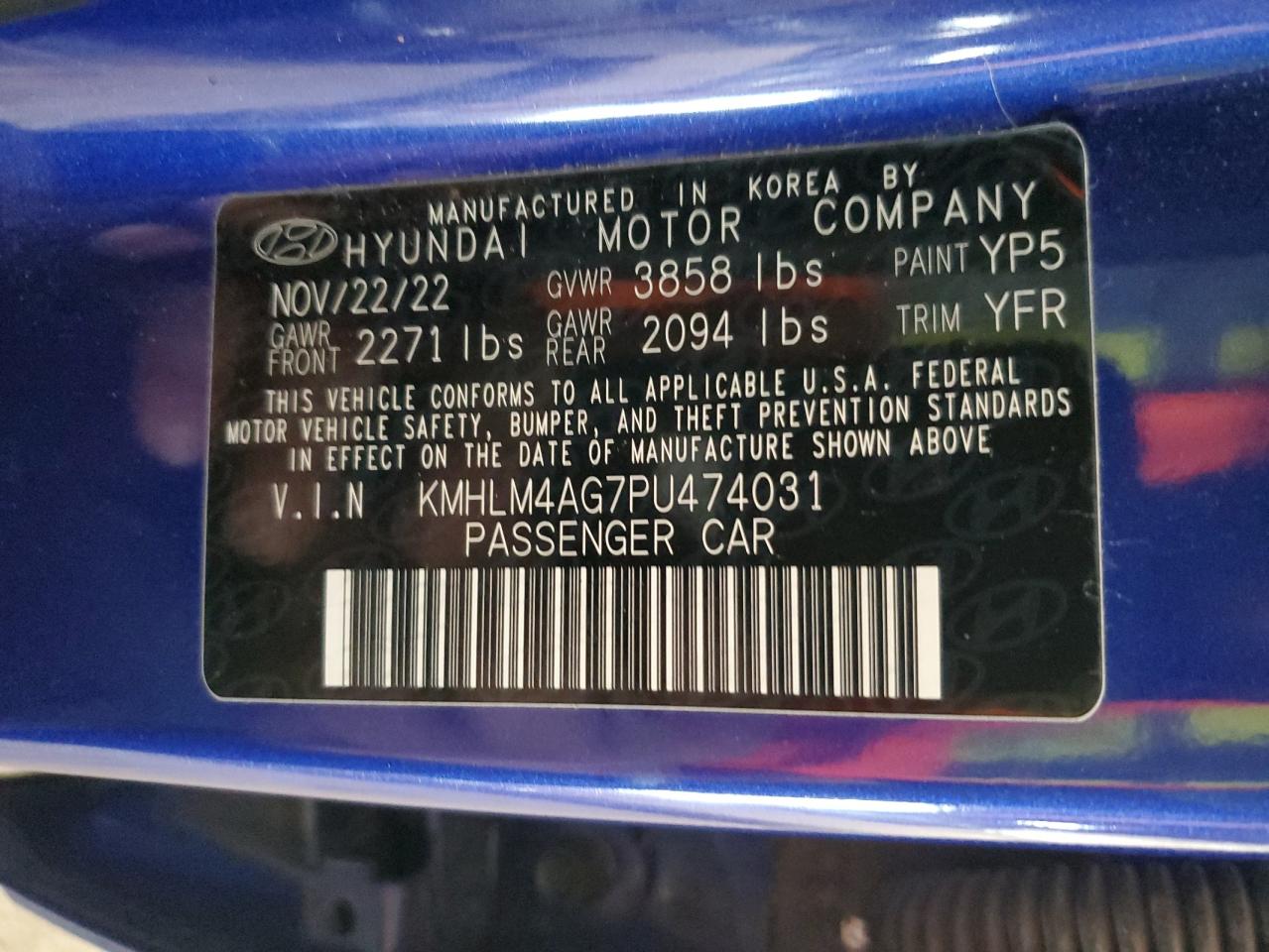 2023 Hyundai Elantra Sel VIN: KMHLM4AG7PU474031 Lot: 86476105