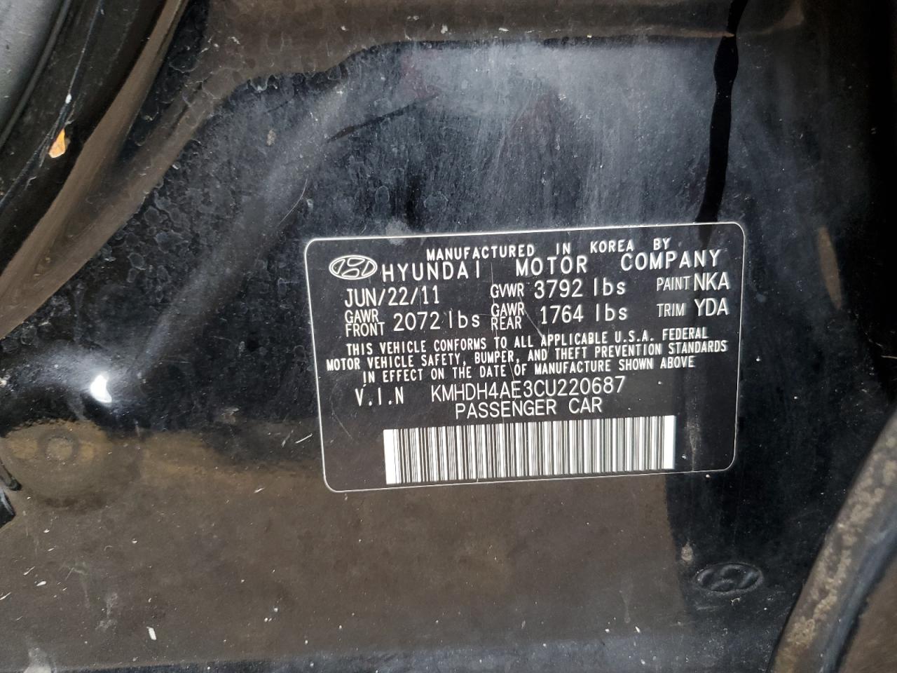 2012 Hyundai Elantra Gls VIN: KMHDH4AE3CU220687 Lot: 82411915