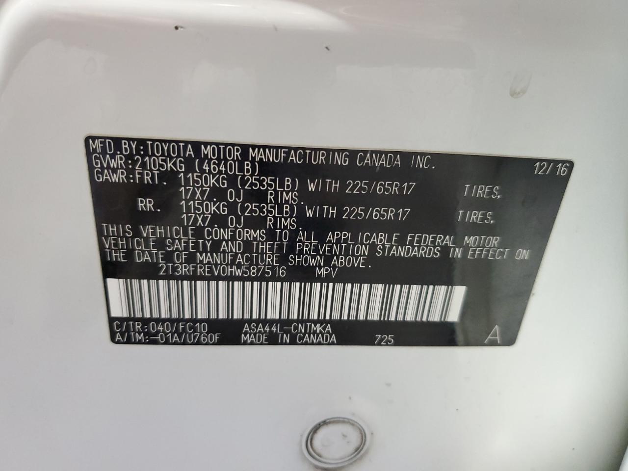 2017 Toyota Rav4 Xle VIN: 2T3RFREV0HW587516 Lot: 83991655