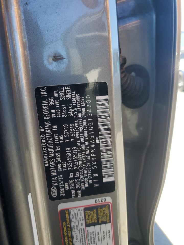 2016 Kia Sorento Sx VIN: 5XYPK4A51GG154280 Lot: 90102515