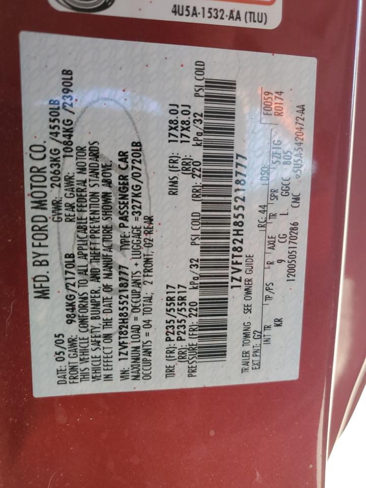 2005 Ford Mustang Gt VIN: 1ZVFT82H855218777 Lot: 86161145