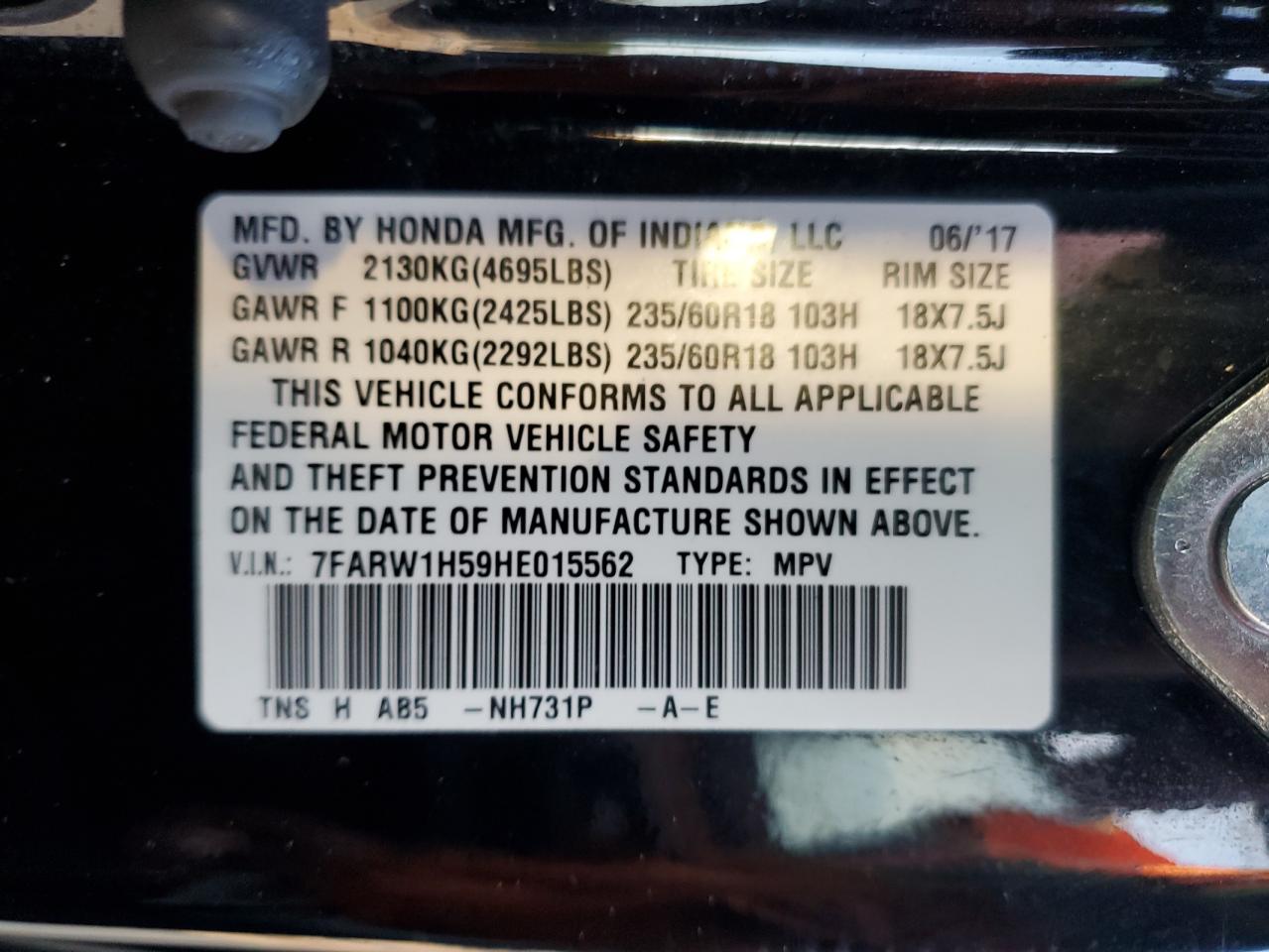 2017 Honda Cr-V Ex VIN: 7FARW1H59HE015562 Lot: 86817585