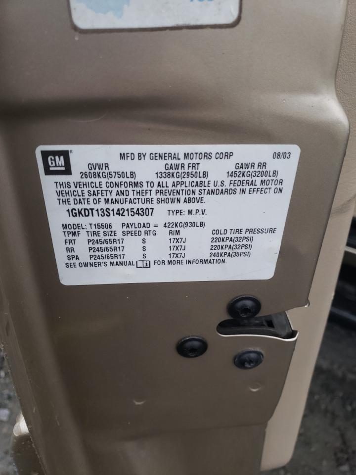 2004 GMC Envoy VIN: 1GKDT13S142154307 Lot: 86337985