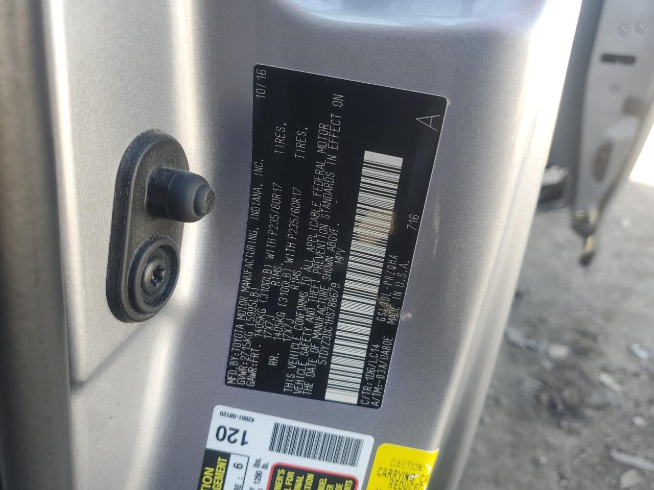 2017 Toyota Sienna Xle VIN: 5TDYZ3DC1HS788679 Lot: 84950475