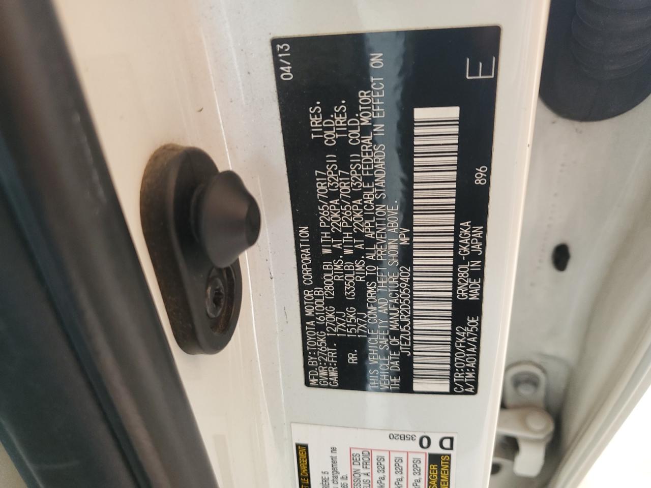 2013 Toyota 4Runner Sr5 VIN: JTEZU5JR2D5059402 Lot: 85735015