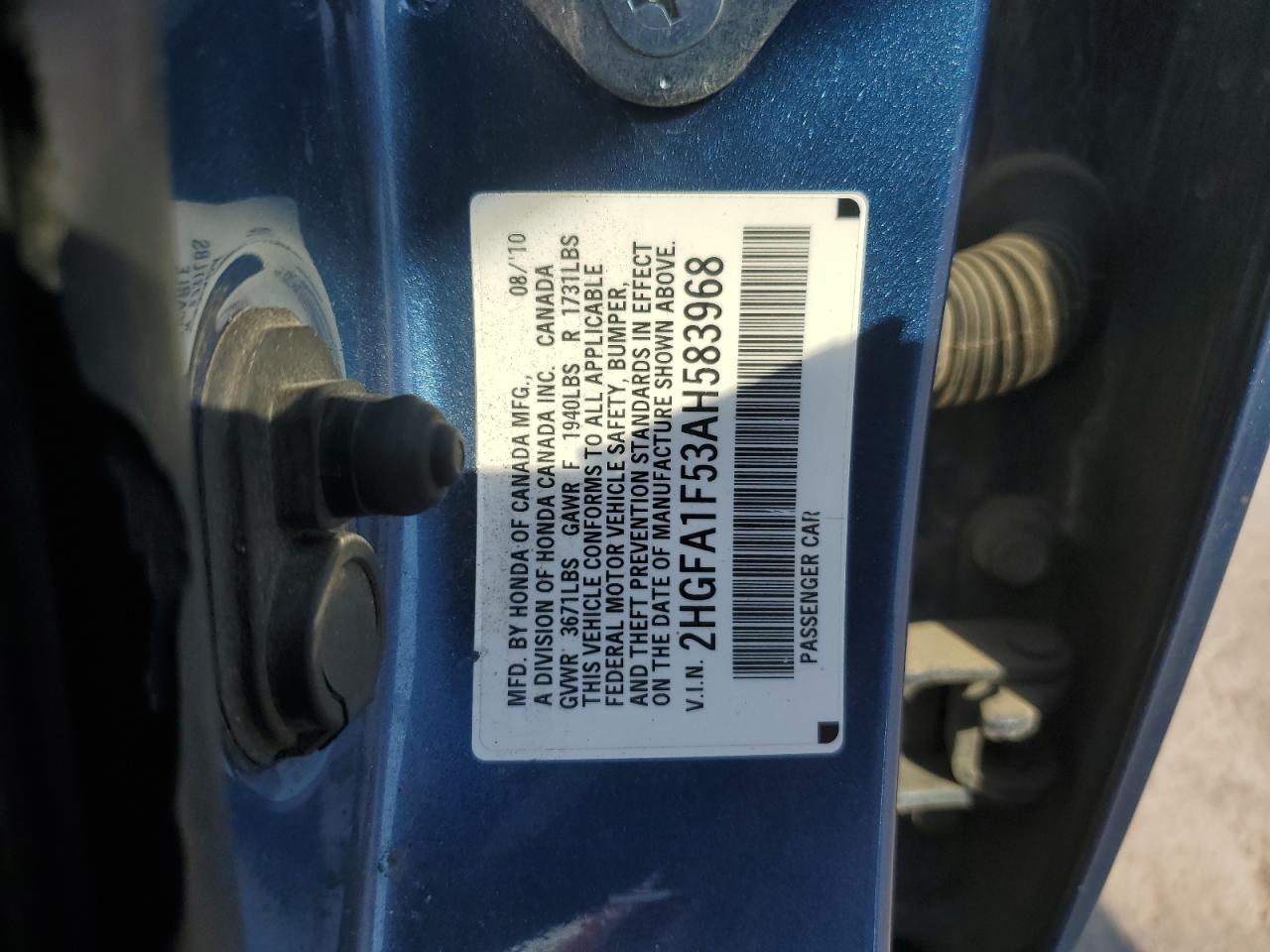 2010 Honda Civic Lx VIN: 2HGFA1F53AH583968 Lot: 82193675