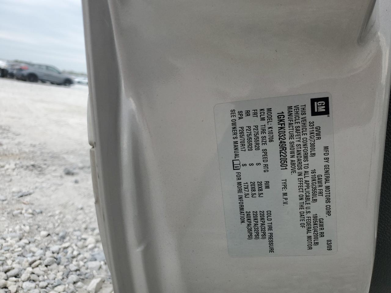 2009 GMC Yukon Denali VIN: 1GKFK03249R220501 Lot: 85601115