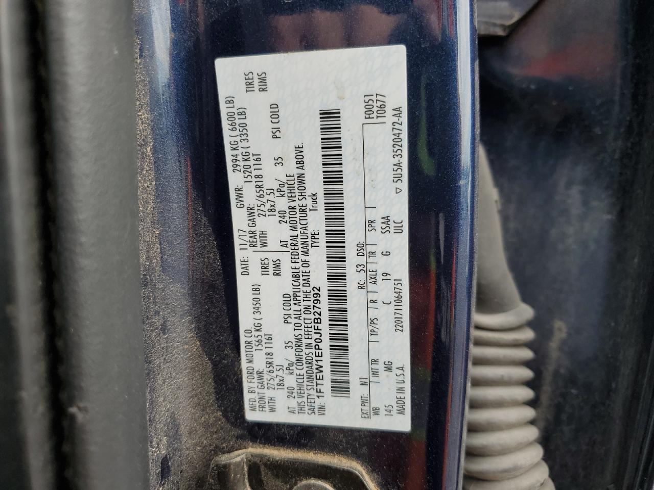 2018 Ford F150 Supercrew VIN: 1FTEW1EP0JFB27992 Lot: 84416745