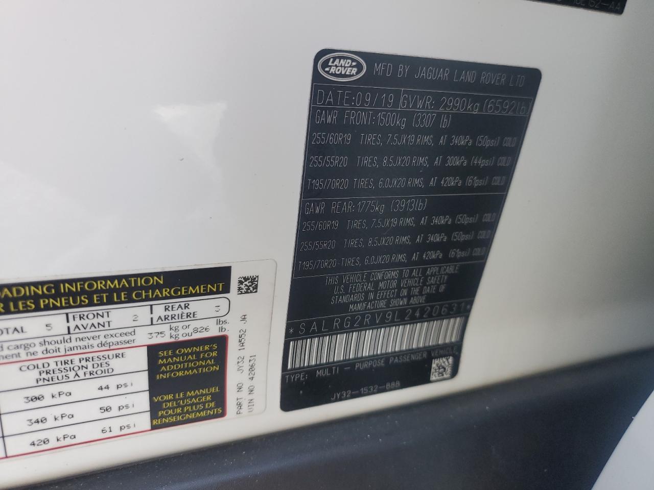 2020 Land Rover Discovery Se VIN: SALRG2RV9L2420631 Lot: 89504565