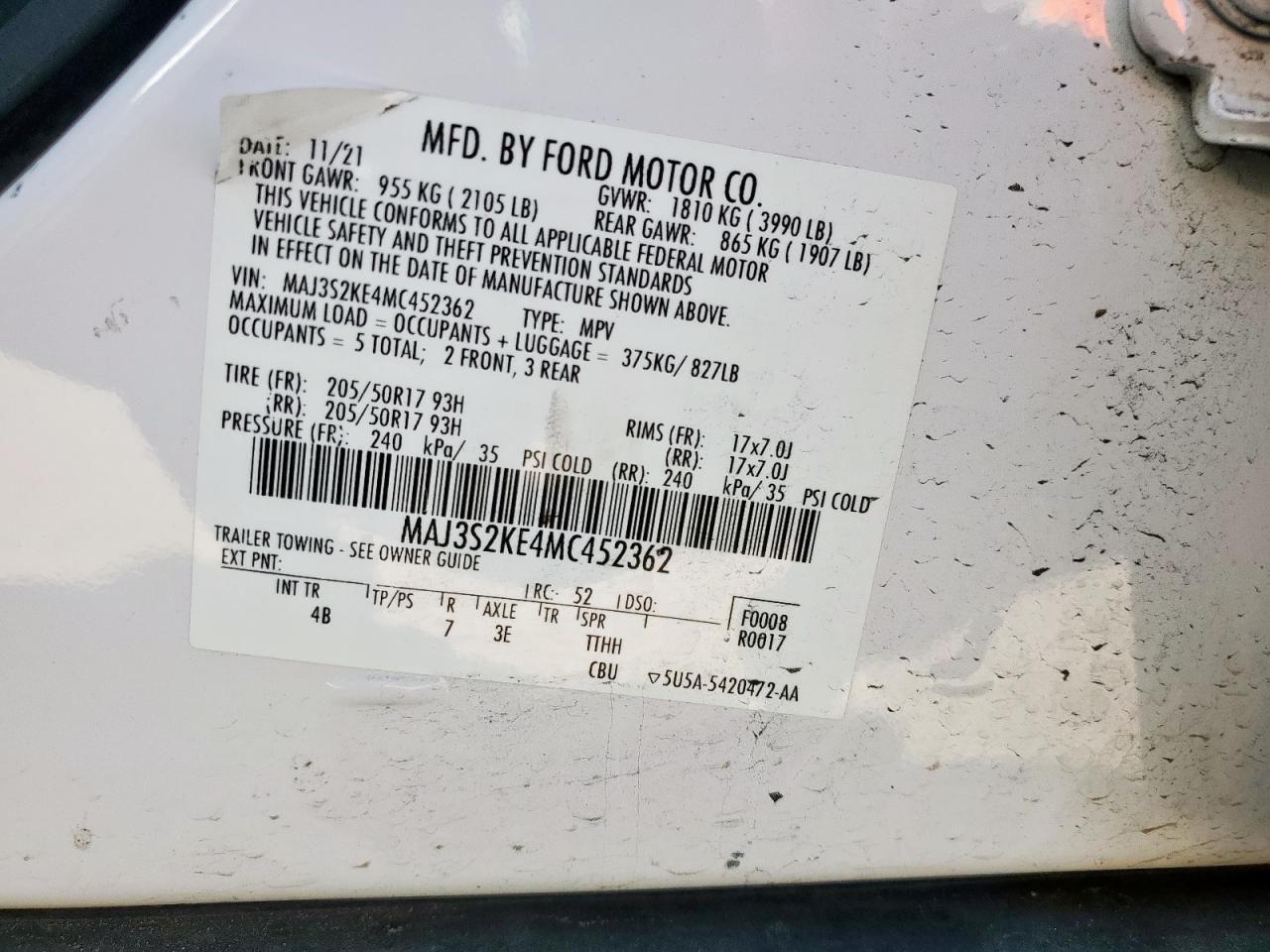 2021 Ford Ecosport Titanium VIN: MAJ3S2KE4MC452362 Lot: 85738145