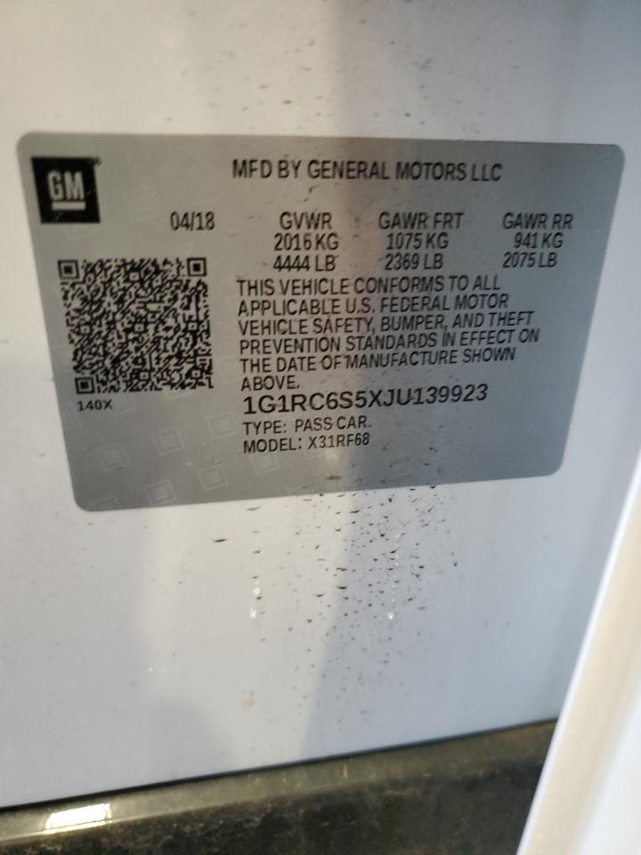 2018 Chevrolet Volt Lt VIN: 1G1RC6S5XJU139923 Lot: 86285015