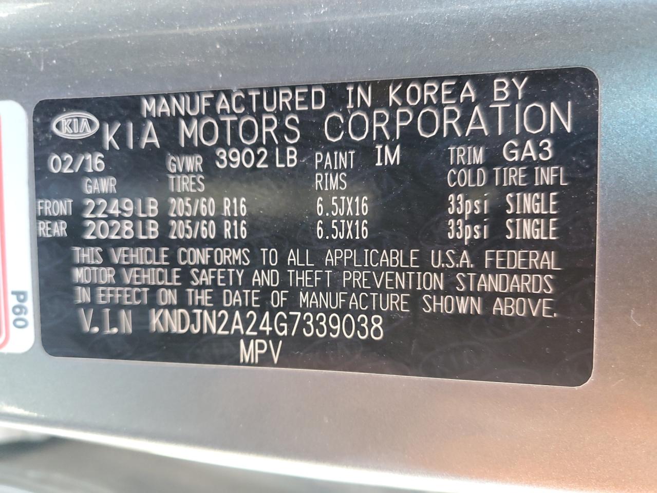 2016 Kia Soul VIN: KNDJN2A24G7339038 Lot: 81986265