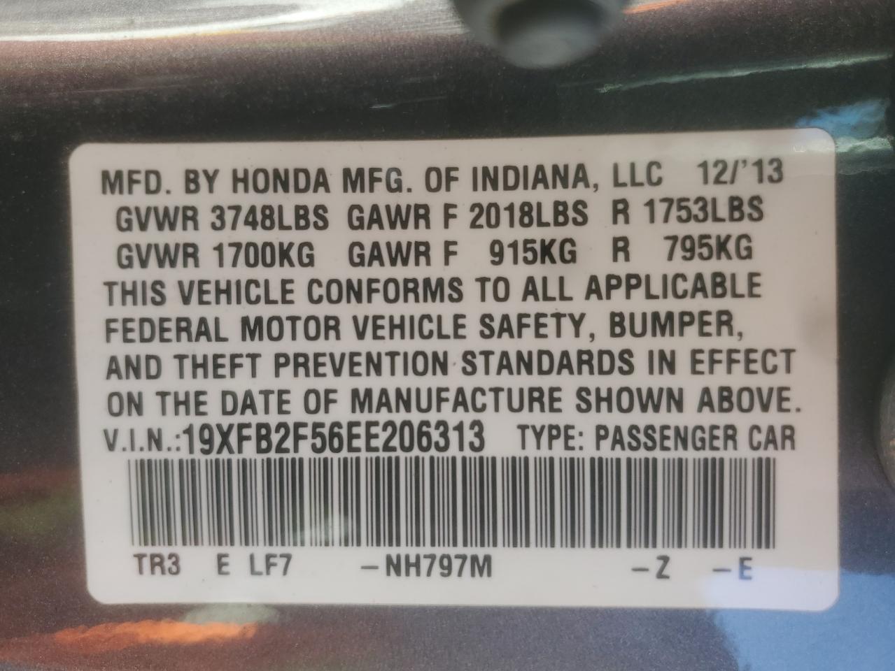 2014 Honda Civic Lx VIN: 19XFB2F56EE206313 Lot: 84450495