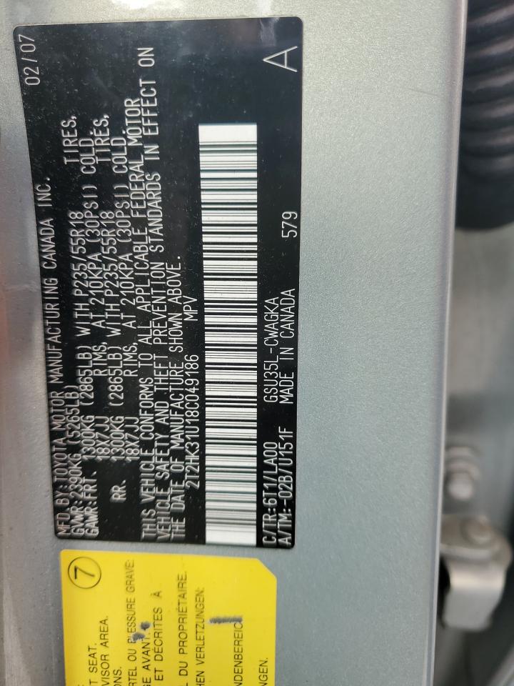 2008 Lexus Rx 350 VIN: 2T2HK31U18C049186 Lot: 82470595