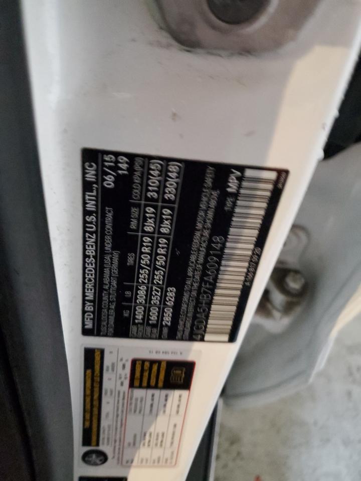 2015 Mercedes-Benz Ml 350 4Matic VIN: 4JGDA5HB7FA609148 Lot: 85865365