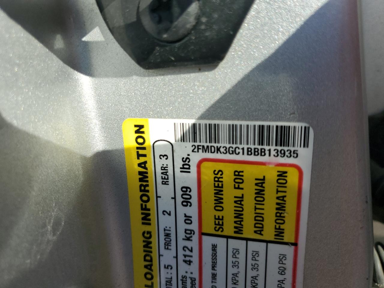 2011 Ford Edge Se VIN: 2FMDK3GC1BBB13935 Lot: 85303915