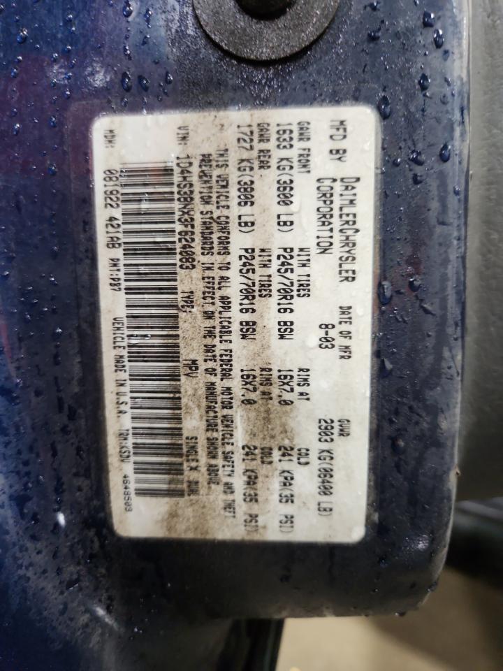 2003 Dodge Durango Sport VIN: 1D4HS38NX3F624083 Lot: 84777925