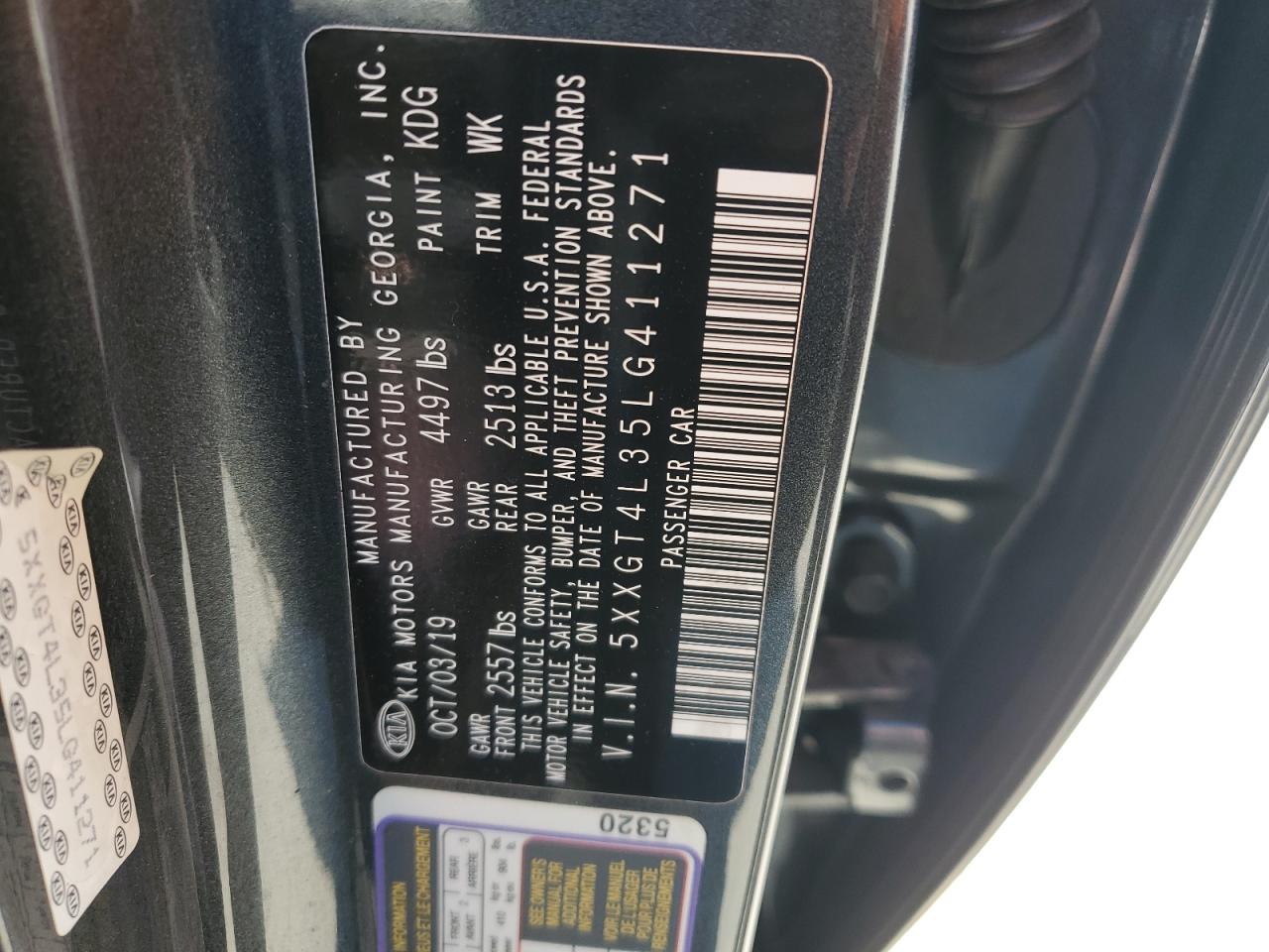 2020 Kia Optima Lx VIN: 5XXGT4L35LG411271 Lot: 82486385