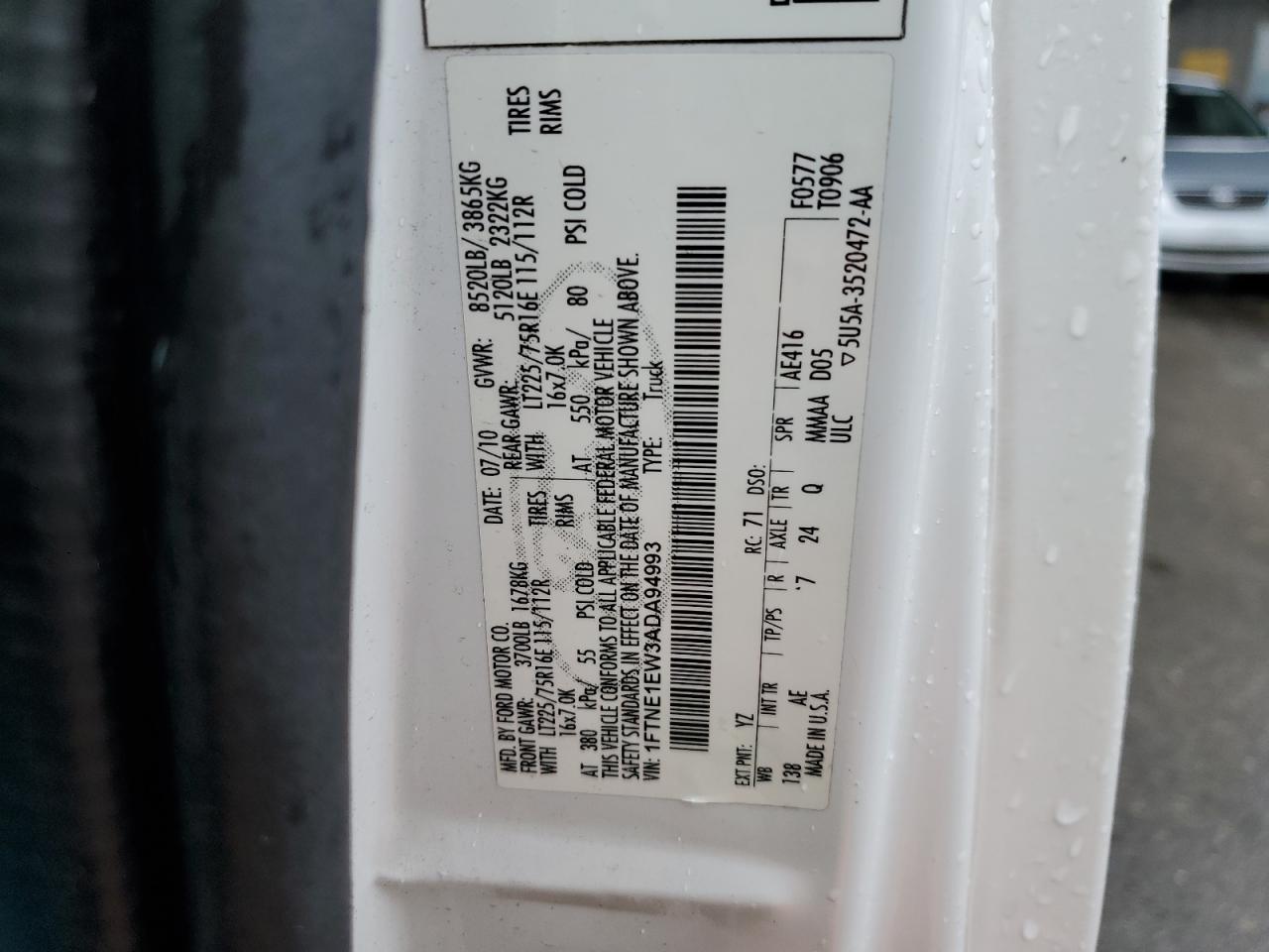 2010 Ford Econoline E150 Van VIN: 1FTNE1EW3ADA94993 Lot: 86297765