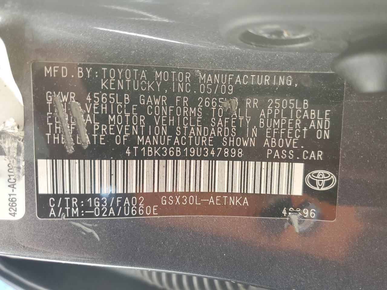 2009 Toyota Avalon Xl VIN: 4T1BK36B19U347898 Lot: 82603965
