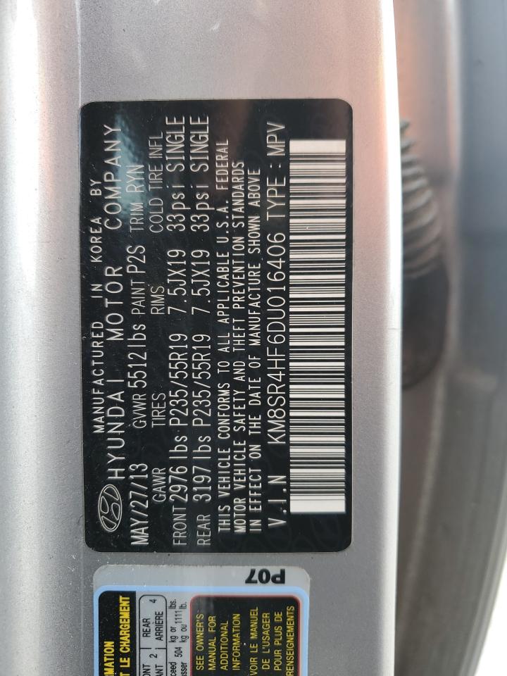 2013 Hyundai Santa Fe Limited VIN: KM8SR4HF6DU016406 Lot: 82340895