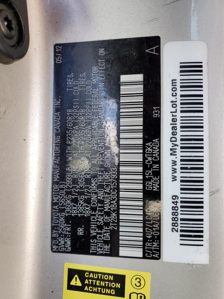 2013 Lexus Rx 350 Base VIN: 2T2BK1BA3DC157933 Lot: 90474445