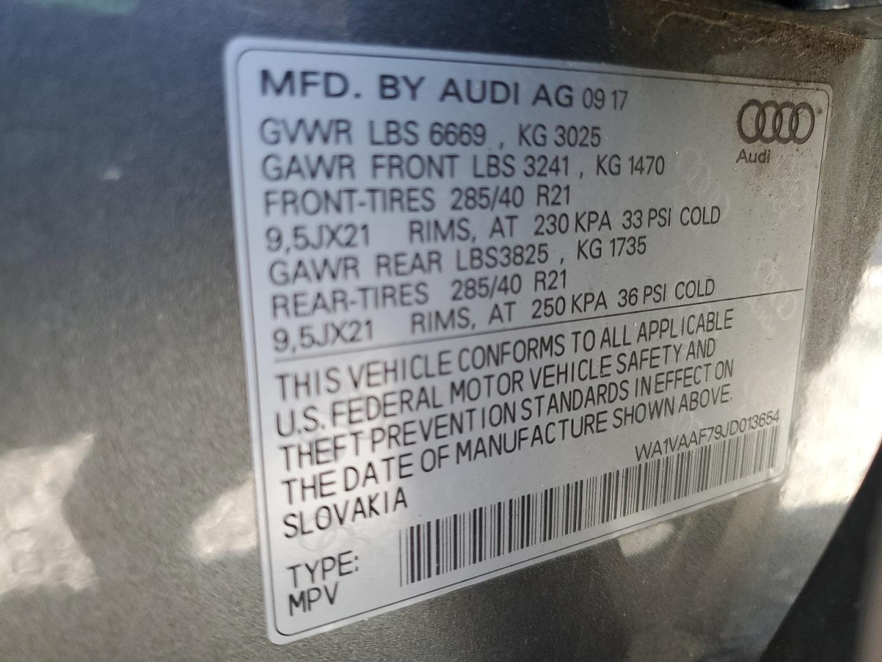 2018 Audi Q7 Prestige VIN: WA1VAAF79JD013654 Lot: 82619345