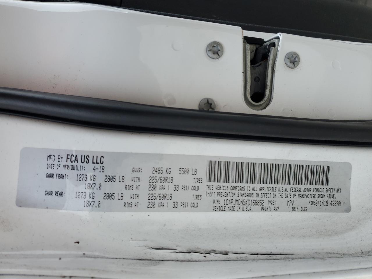 2019 Jeep Cherokee Limited VIN: 1C4PJMDN5KD168852 Lot: 89808765