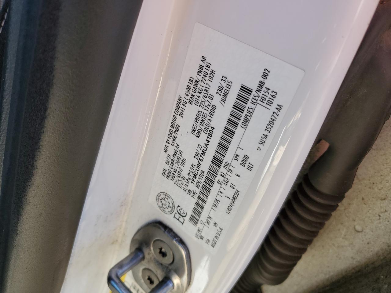 2021 Ford Escape S VIN: 1FMCU9F67MUA41804 Lot: 86067625