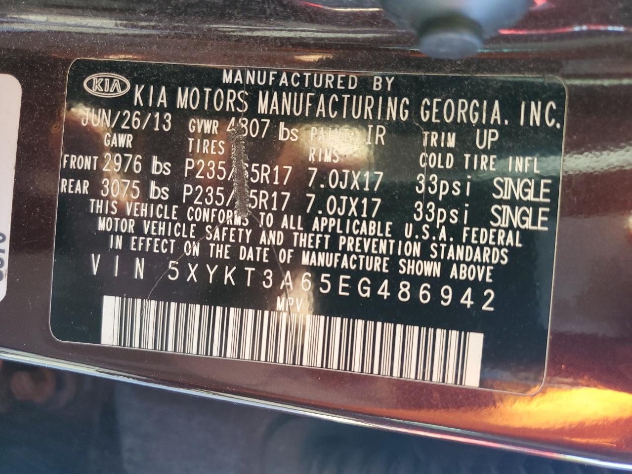 2014 Kia Sorento Lx VIN: 5XYKT3A65EG486942 Lot: 82298725