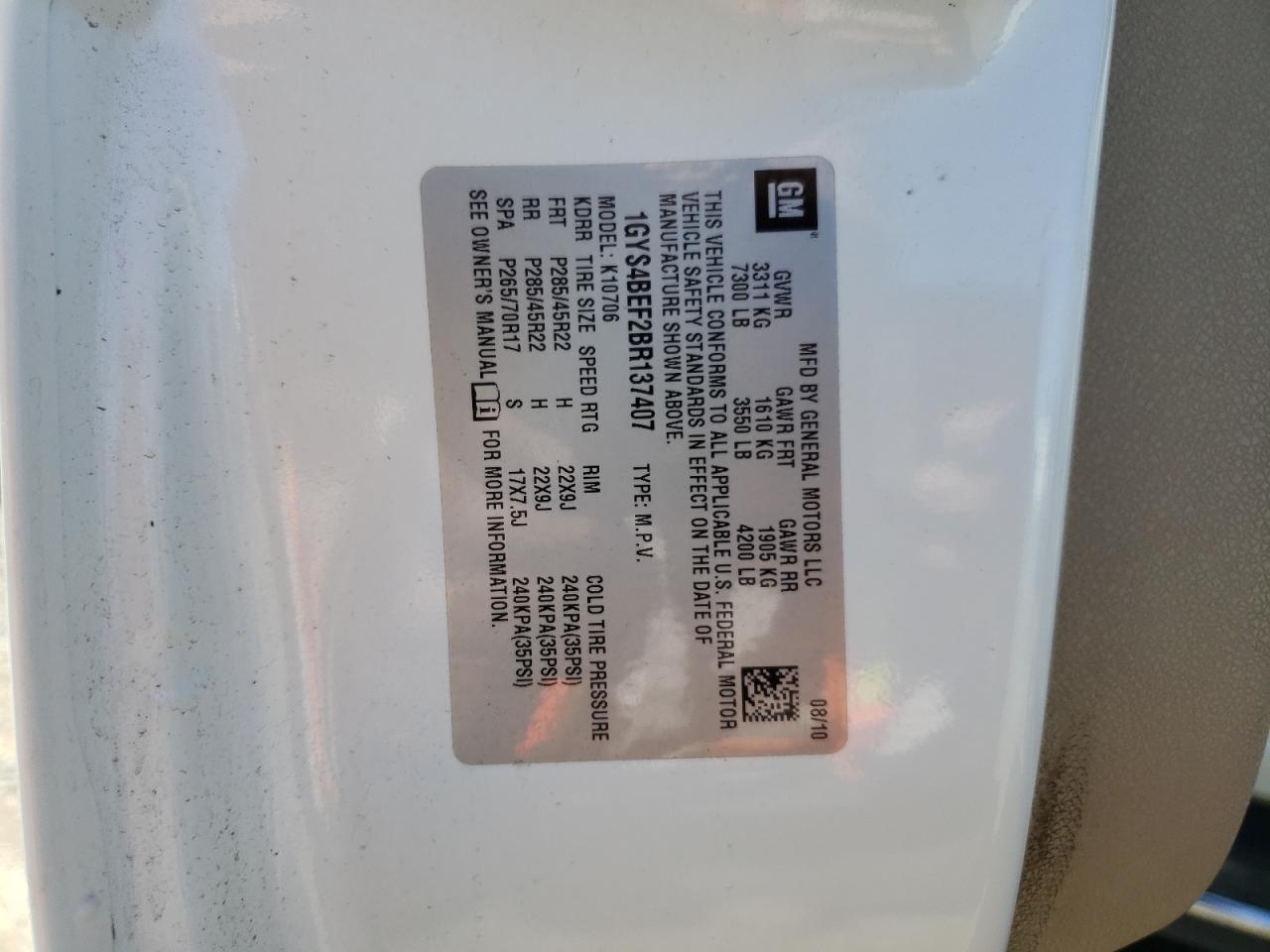 2011 Cadillac Escalade Luxury VIN: 1GYS4BEF2BR137407 Lot: 86196395