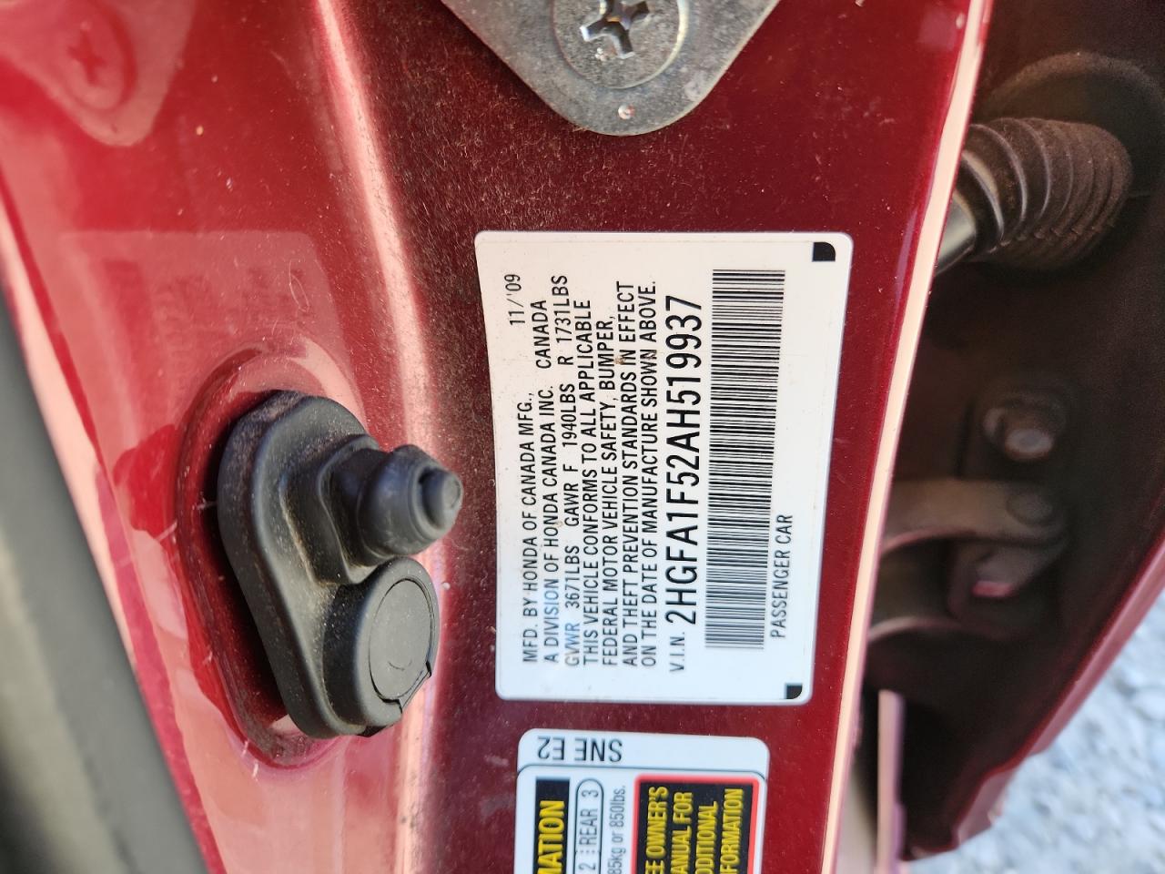 2010 Honda Civic Lx VIN: 2HGFA1F52AH519937 Lot: 86433375