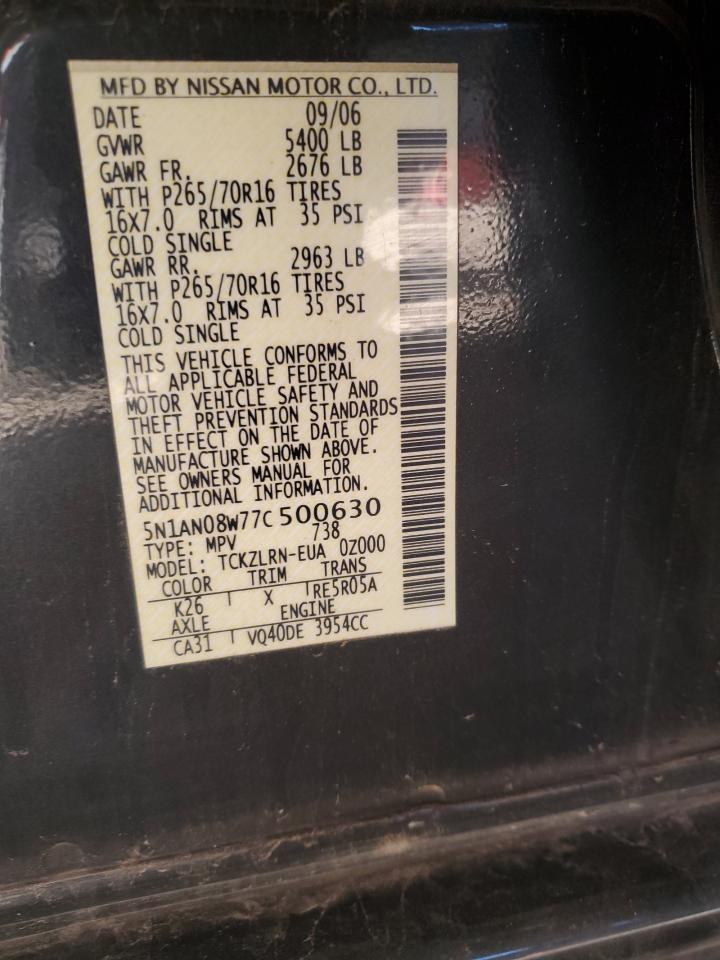 2007 Nissan Xterra Off Road VIN: 5N1AN08W77C500630 Lot: 81975825