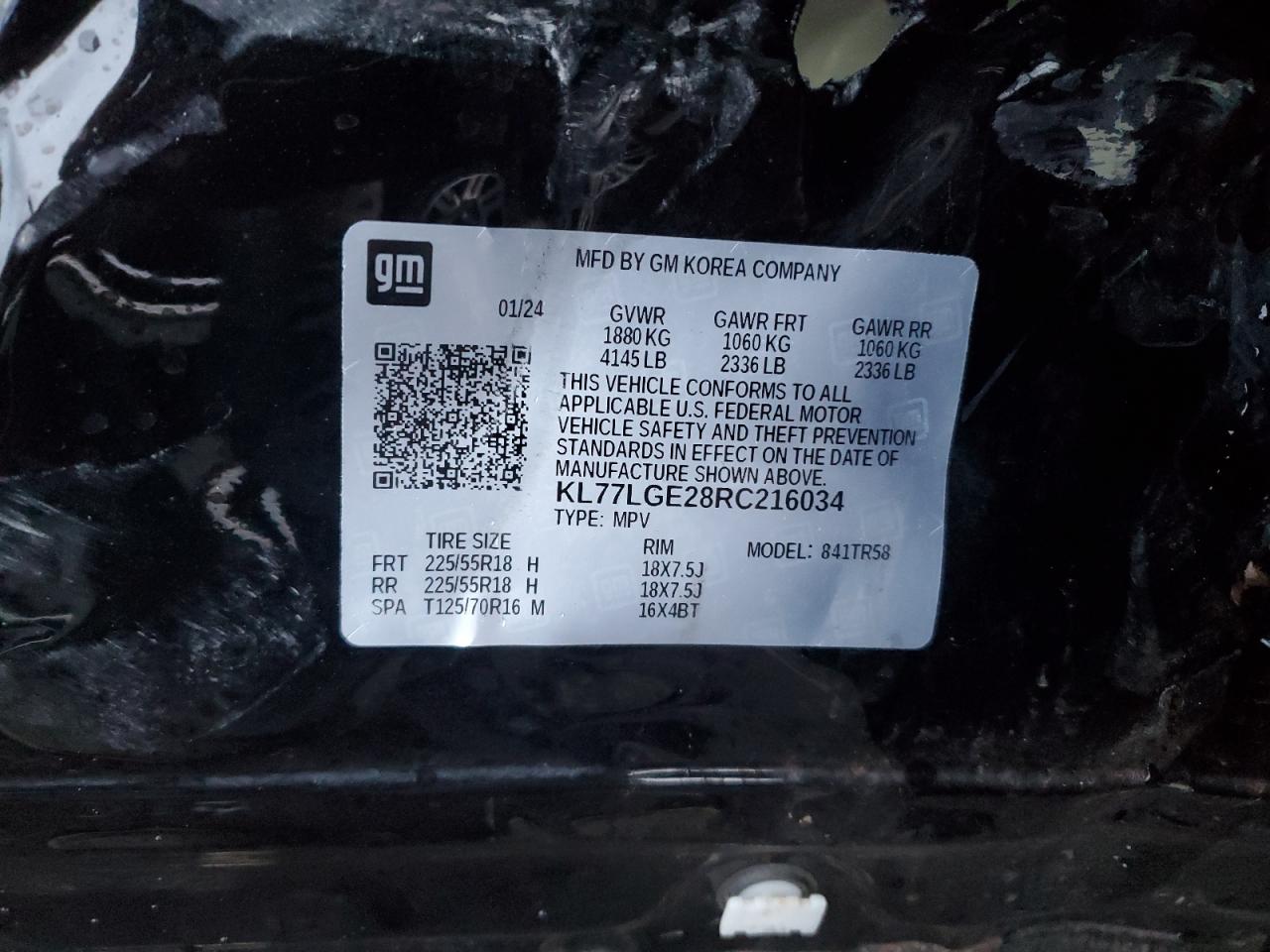 2024 Chevrolet Trax 1Rs VIN: KL77LGE28RC216034 Lot: 86648885