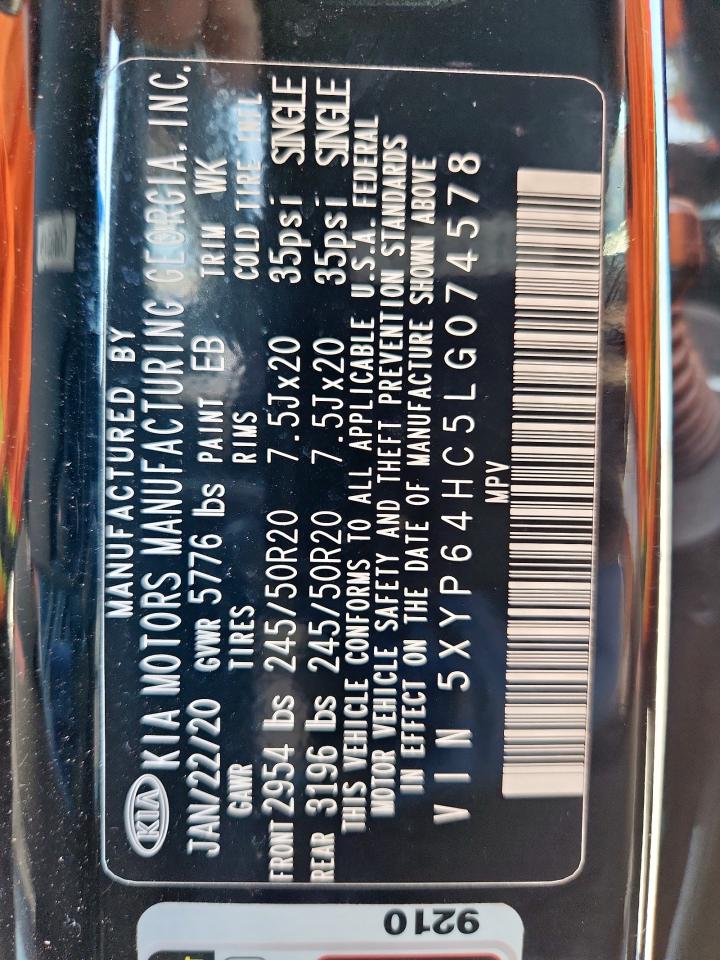 2020 Kia Telluride S VIN: 5XYP64HC5LG074578 Lot: 86078185