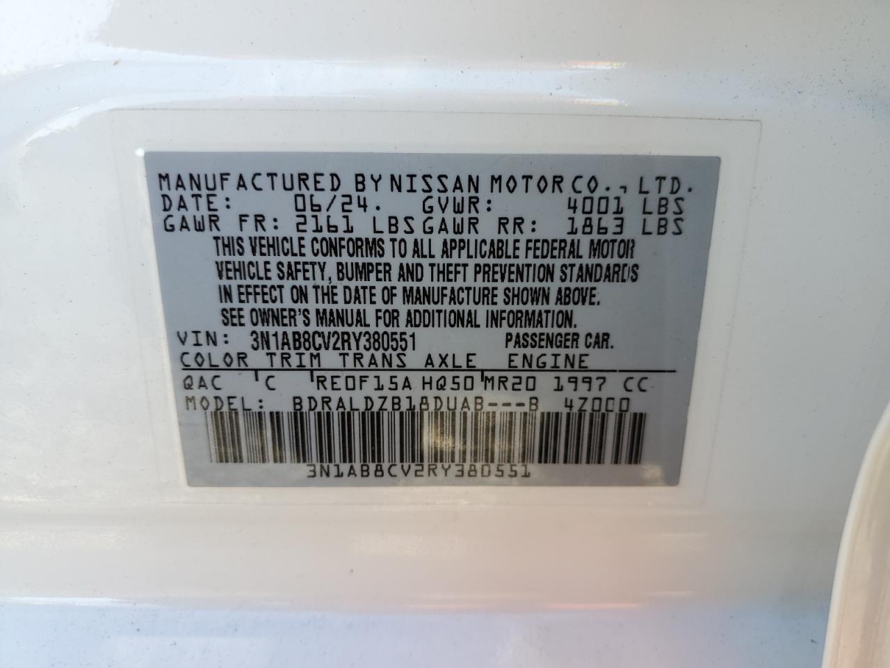 2024 Nissan Sentra Sv VIN: 3N1AB8CV2RY380551 Lot: 84790855