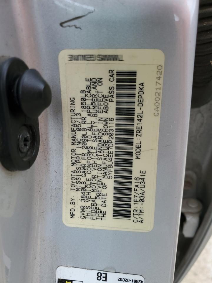 2013 Toyota Corolla Base VIN: 5YFBU4EE7DP203116 Lot: 86229565