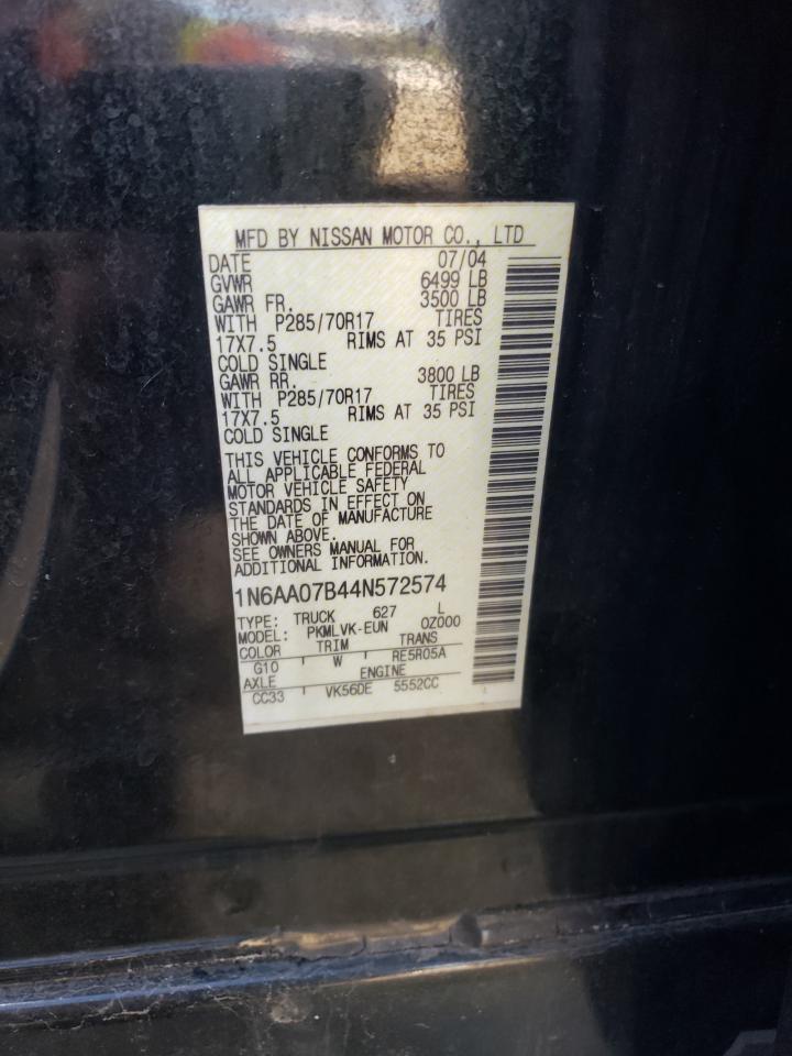 2004 Nissan Titan Xe VIN: 1N6AA07B44N572574 Lot: 85391705