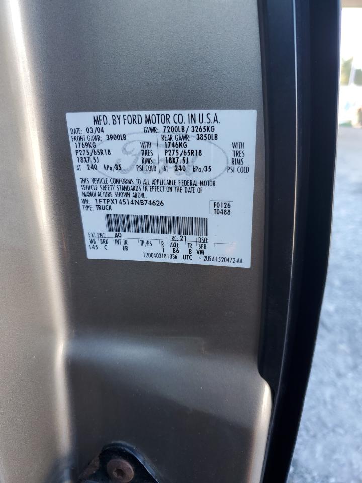 2004 Ford F150 VIN: 1FTPX14514NB74626 Lot: 82391265
