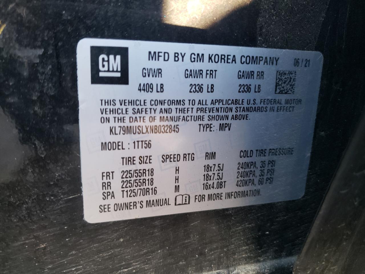 2022 Chevrolet Trailblazer Rs VIN: KL79MUSLXNB032845 Lot: 85692065