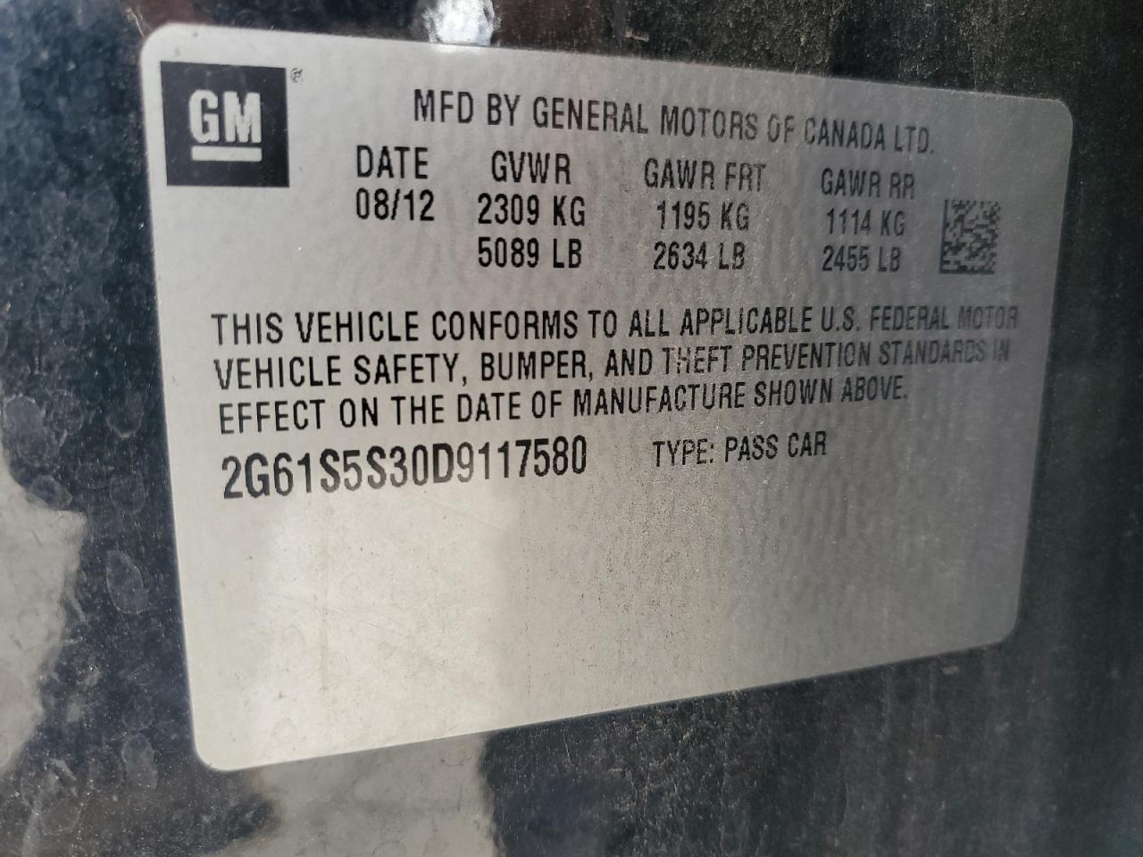 2013 Cadillac Xts Premium Collection VIN: 2G61S5S30D9117580 Lot: 86171355