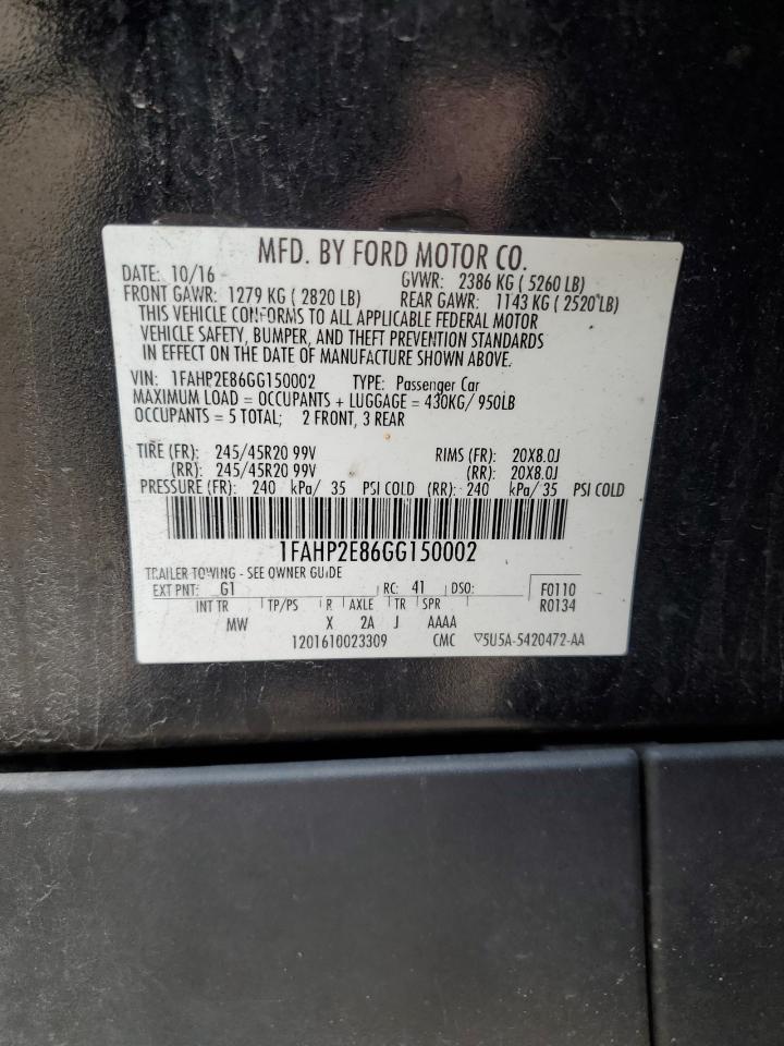 2016 Ford Taurus Sel VIN: 1FAHP2E86GG150002 Lot: 90343085