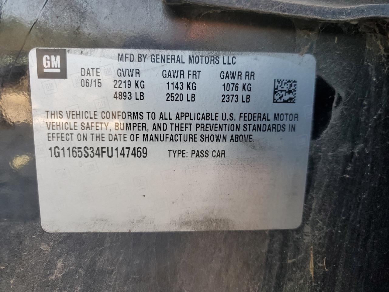 2015 Chevrolet Impala Ltz VIN: 1G1165S34FU147469 Lot: 81886855