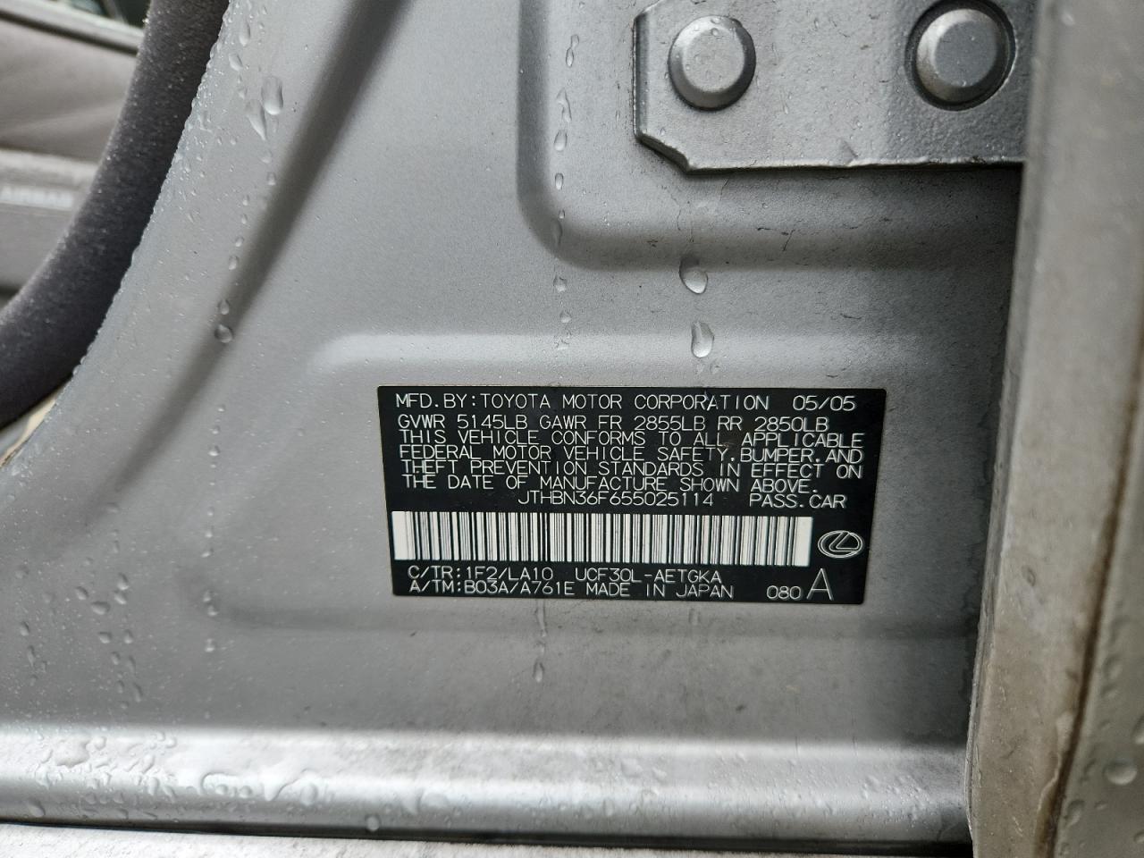 2005 Lexus Ls 430 VIN: JTHBN36F655025114 Lot: 90274265