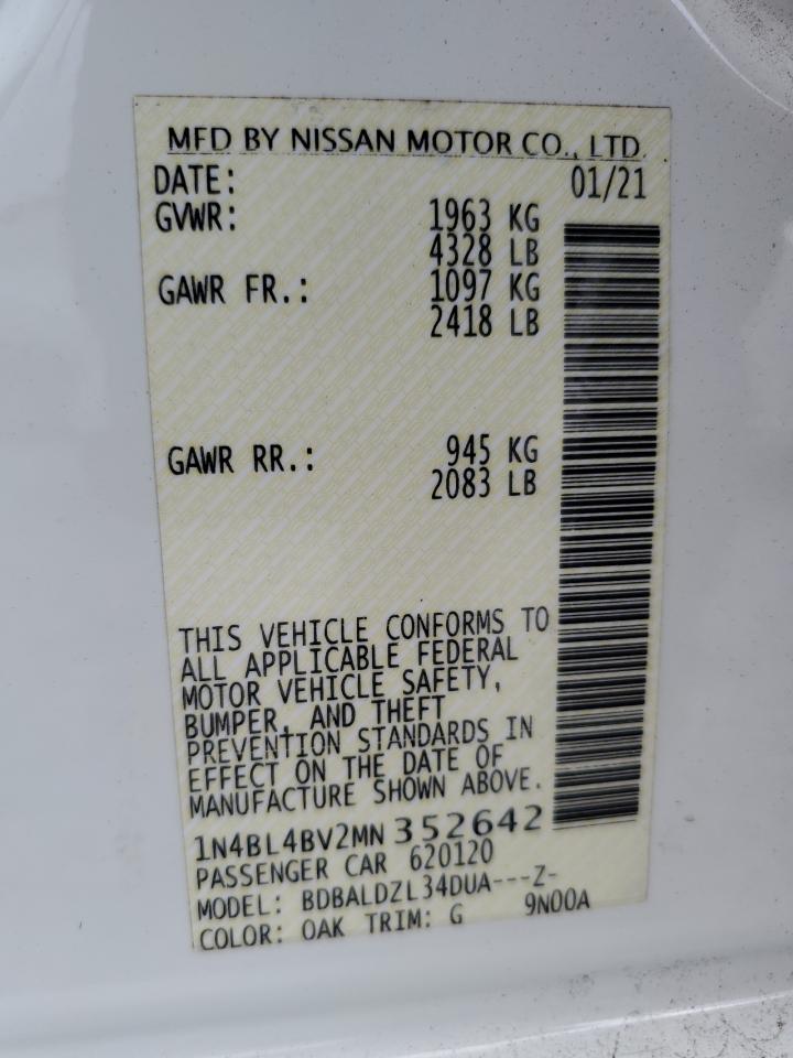 2021 Nissan Altima S VIN: 1N4BL4BV2MN352642 Lot: 82190245