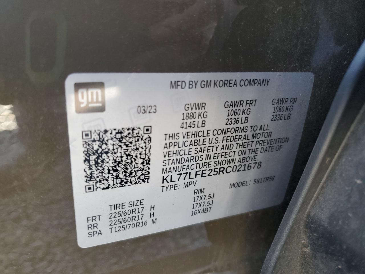 2024 Chevrolet Trax Ls VIN: KL77LFE25RC021678 Lot: 91081045