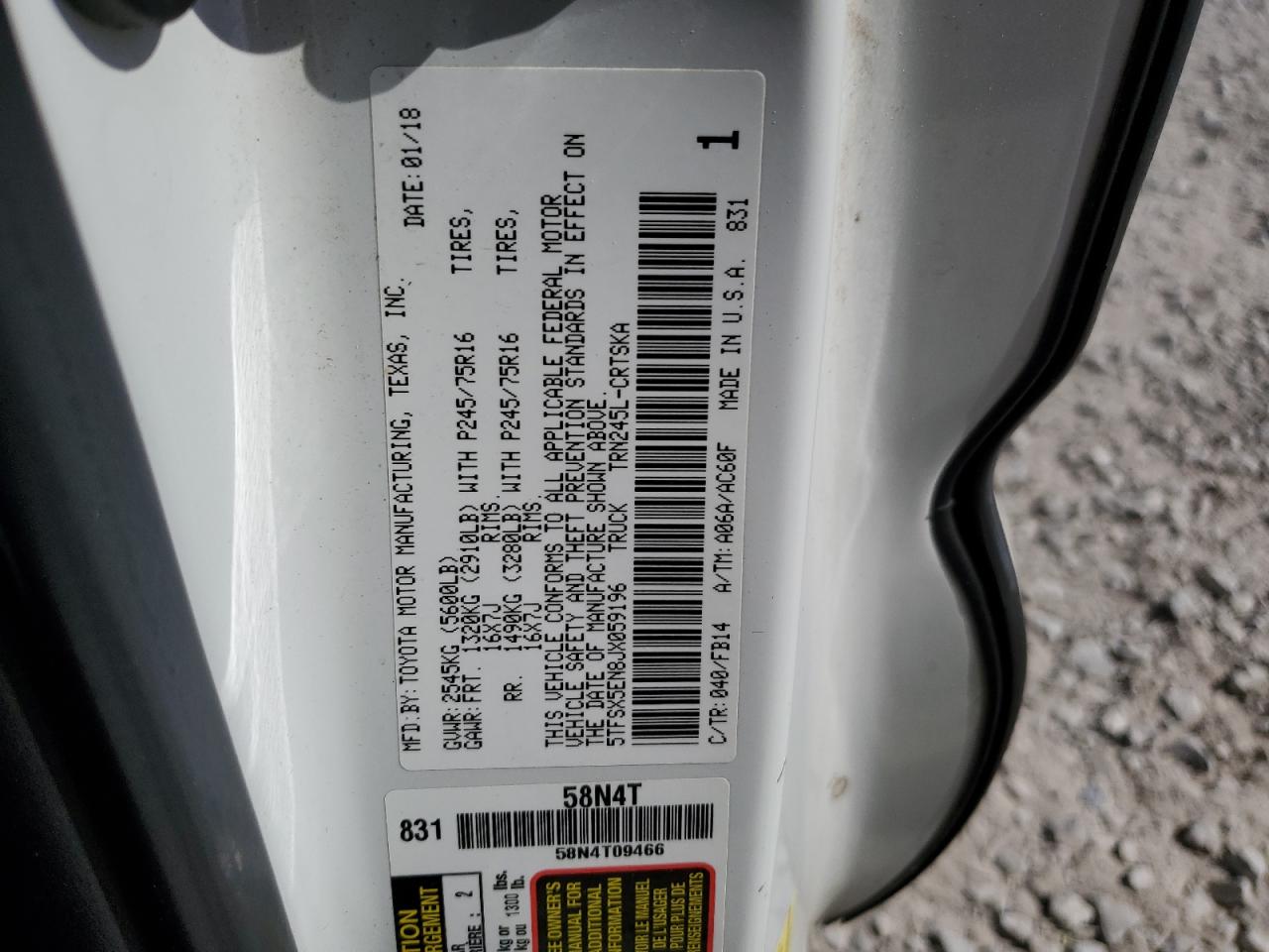 2018 Toyota Tacoma Access Cab VIN: 5TFSX5EN8JX059196 Lot: 86324625