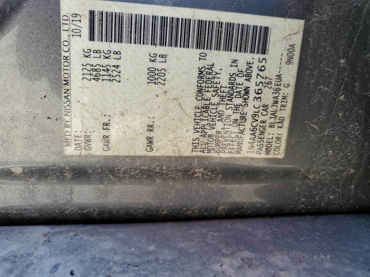 2020 Nissan Maxima Sv VIN: 1N4AA6CV9LC365765 Lot: 86102945