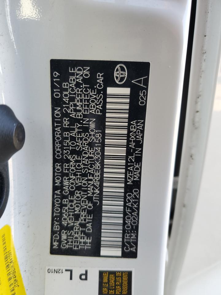 2019 Toyota Corolla Se VIN: JTNK4RBE8K3041581 Lot: 84811445